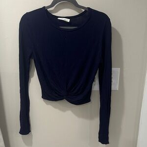 Long Sleeve Twist Front Crop Top - Navy